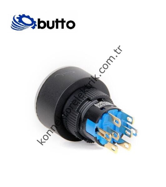 BUTTO K16-G-272-P-GA2 Yuvarlak Plastik Gövde 16-22mm Yeşil Power Logo Yaylı Buton 220V AC