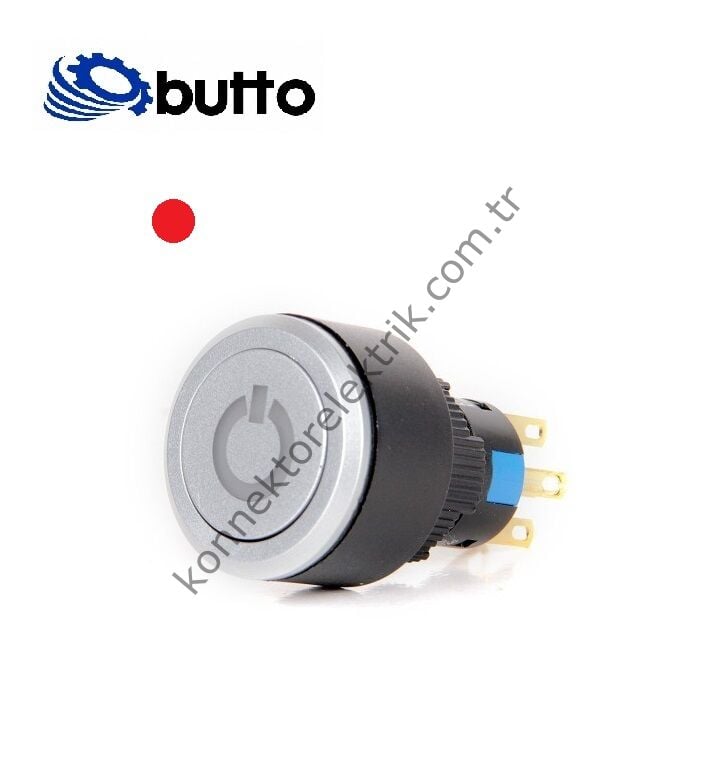 BUTTO K16-G-272-P-RA2 Yuvarlak Plastik Gövde 16-22mm Kırmızı Power Logo Yaylı Buton 220V AC