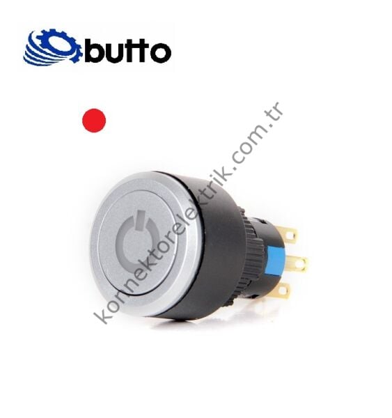 BUTTO K16-G-272-P-RA2 Yuvarlak Plastik Gövde 16-22mm Kırmızı Power Logo Yaylı Buton 220V AC