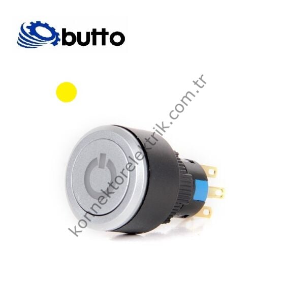 BUTTO K16-G-272-P-YA2 Yuvarlak Plastik Gövde 16-22mm Sarı Power Logo Yaylı Buton 220V AC