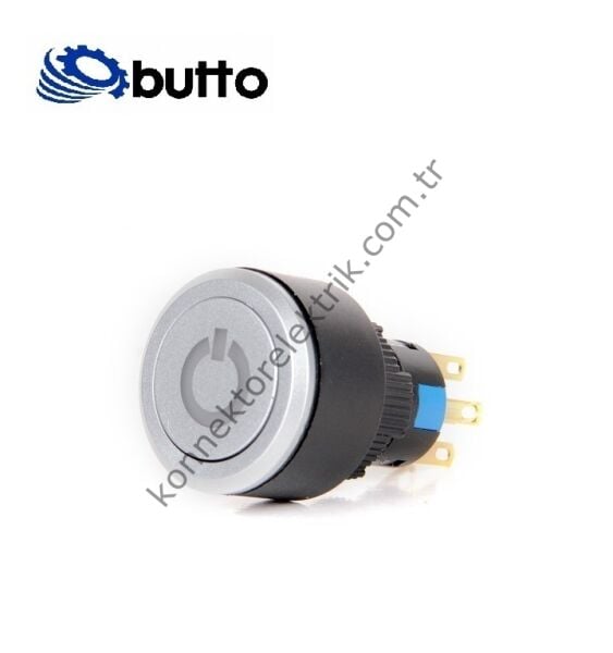 BUTTO K16-G-272-P-WA2 Yuvarlak Plastik Gövde 16-22mm Beyaz Power Logo Yaylı Buton 220V AC