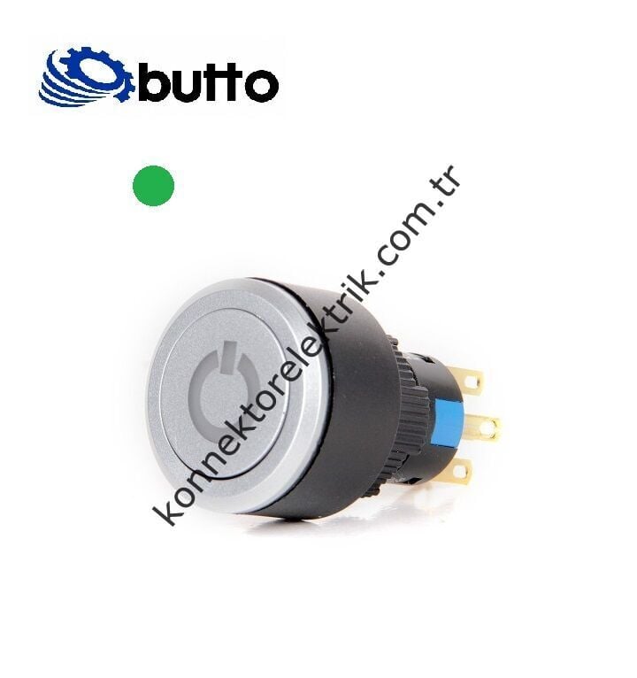BUTTO K16-G-372-P-GA2 Yuvarlak Plastik Gövde 16-22mm Yeşil Power Logo Kalıcı Buton 220V AC