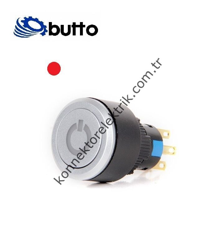 BUTTO K16-G-372-P-RA2 Yuvarlak Plastik Gövde 16-22mm Kırmızı Power Logo Kalıcı Buton 220V AC