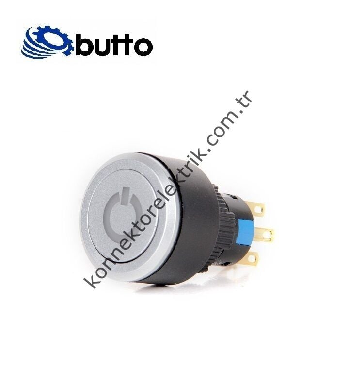 BUTTO K16-G-372-P-WA2 Yuvarlak Plastik Gövde 16-22mm Beyaz Power Logo Kalıcı Buton 220V AC
