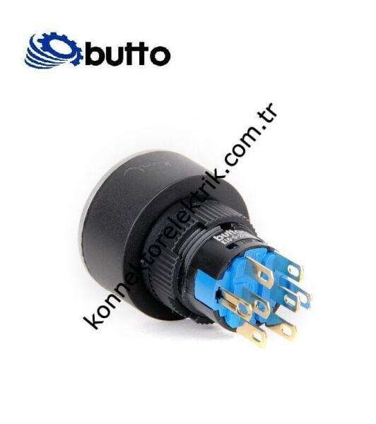 BUTTO K16-G-372-P-WA2 Yuvarlak Plastik Gövde 16-22mm Beyaz Power Logo Kalıcı Buton 220V AC