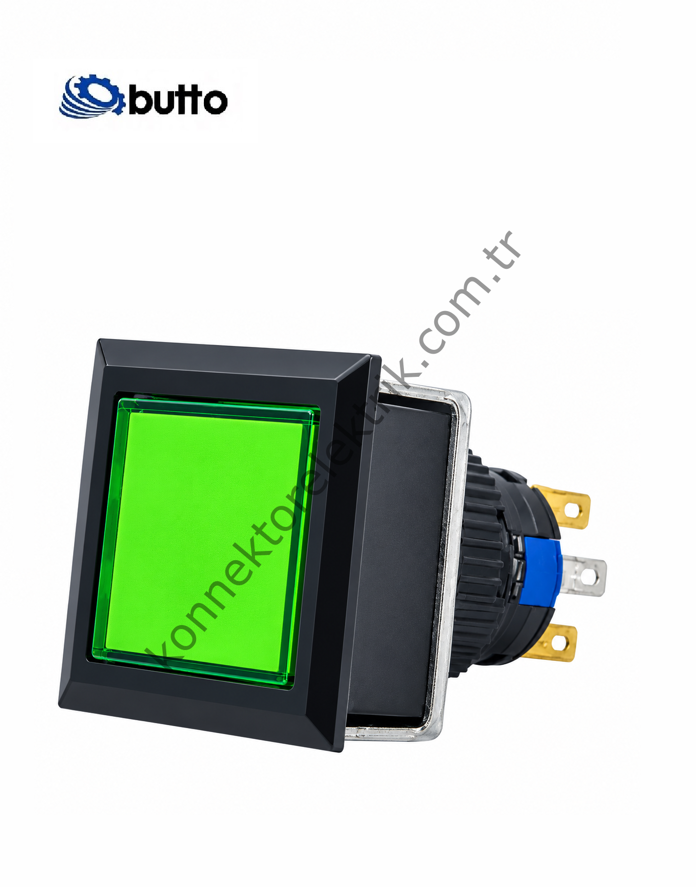BUTTO K16-G-282-GD Kare Plastik Gövde 21x21mm Yaylı Buton Led Işıklı 12-24V DC