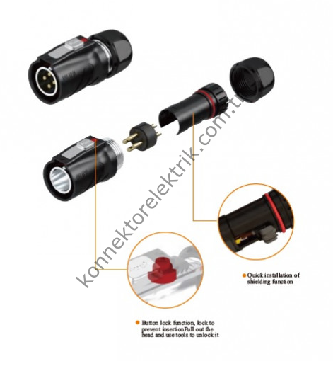 WEIPU WK20K5ZE1 5 Pin IP67 Plastik Kasa Karşıt Kablo Tipi Dişi Su Geçirmez Konnektör