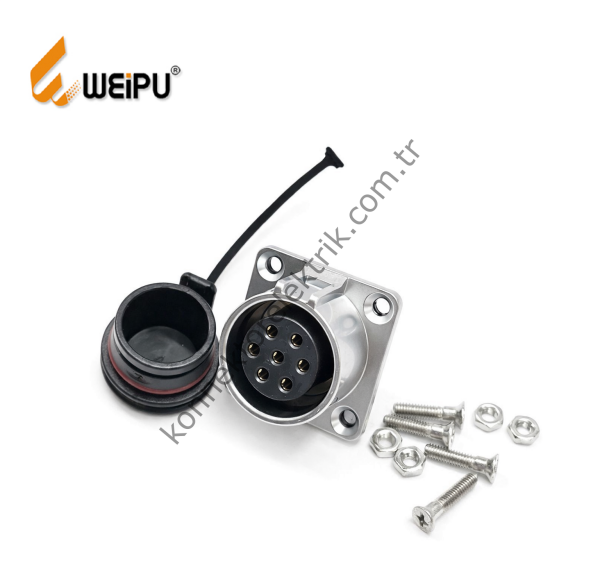 WEIPU WK20K7Z1 7 Pin IP68 Metal Kasa Panel Tipi Dişi Su Geçirmez Konnektör