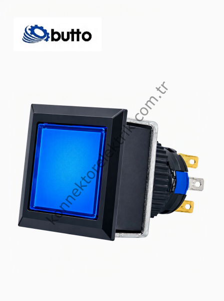 BUTTO K16-G-382-BD Kare Plastik Gövde 21x21mm Kalıcı Buton Led Işıklı 12-24V DC