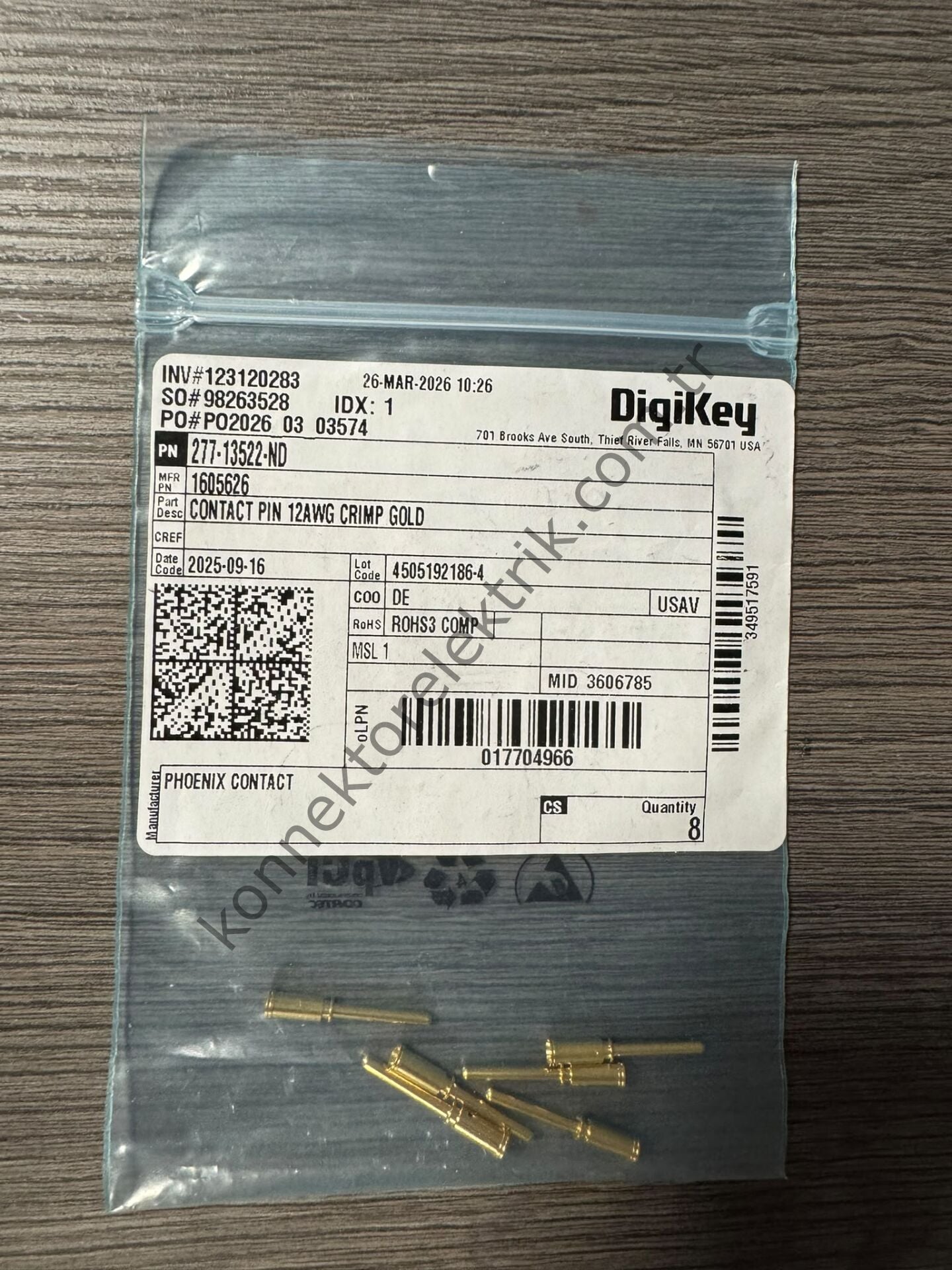 PHOENIX CONTACT 1605626 SF-7MP2000 2mm 12 AWG Altın Kaplama Erkek Crimp Pin Konnektör Kontağı