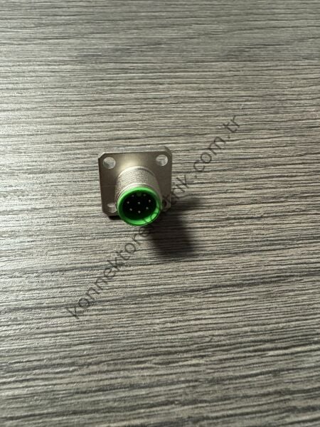 RENHOTEC M12 8 Pin Kare Flanş Metal Kasa Panel Tipi Erkek Endüstriyel Konnektör