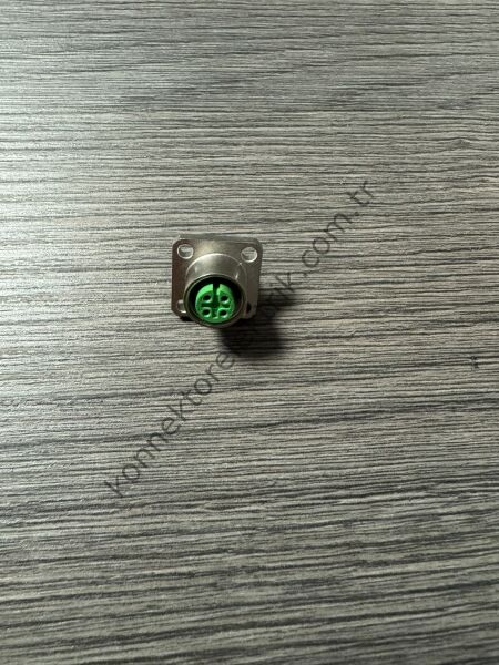 RENHOTEC M12 4 Pin Kare Flanş Metal Kasa Panel Tipi Dişi Endüstriyel Konnektör