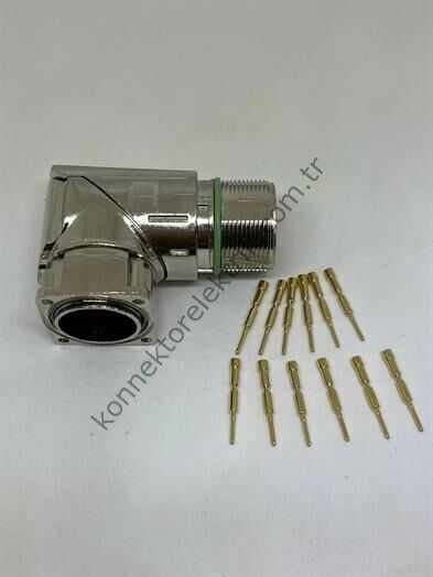 HZ CONNECTORS M23 12 Pin Metal Kasa 90° Açılı Panel Tipi Erkek Endüstriyel Konnektör