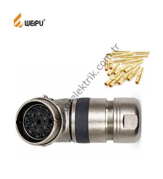 HZ CONNECTORS M23 19 Pin Metal Kasa 90° Karşıt Kablo Tipi Erkek Endüstriyel Konnektör