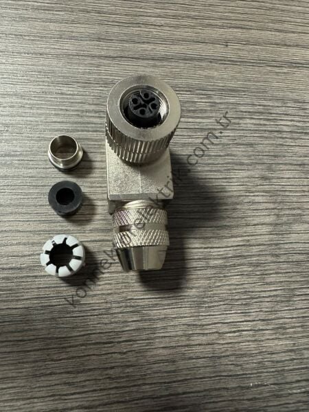 RENHOTEC M12 5 Pin Metal Kasa 90° Açılı Kablo Tipi Dişi Endüstriyel Konnektör