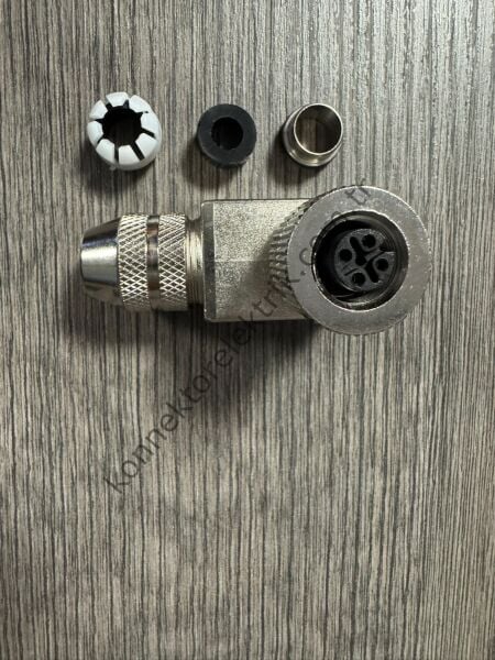 RENHOTEC M12 5 Pin Metal Kasa 90° Açılı Kablo Tipi Dişi Endüstriyel Konnektör