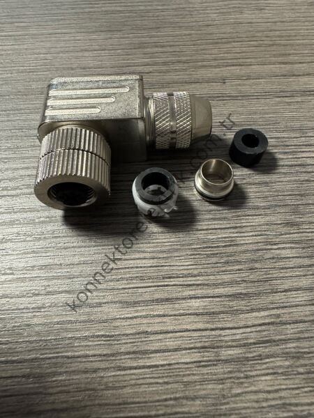 RENHOTEC M12 5 Pin Metal Kasa 90° Açılı Kablo Tipi Dişi Endüstriyel Konnektör
