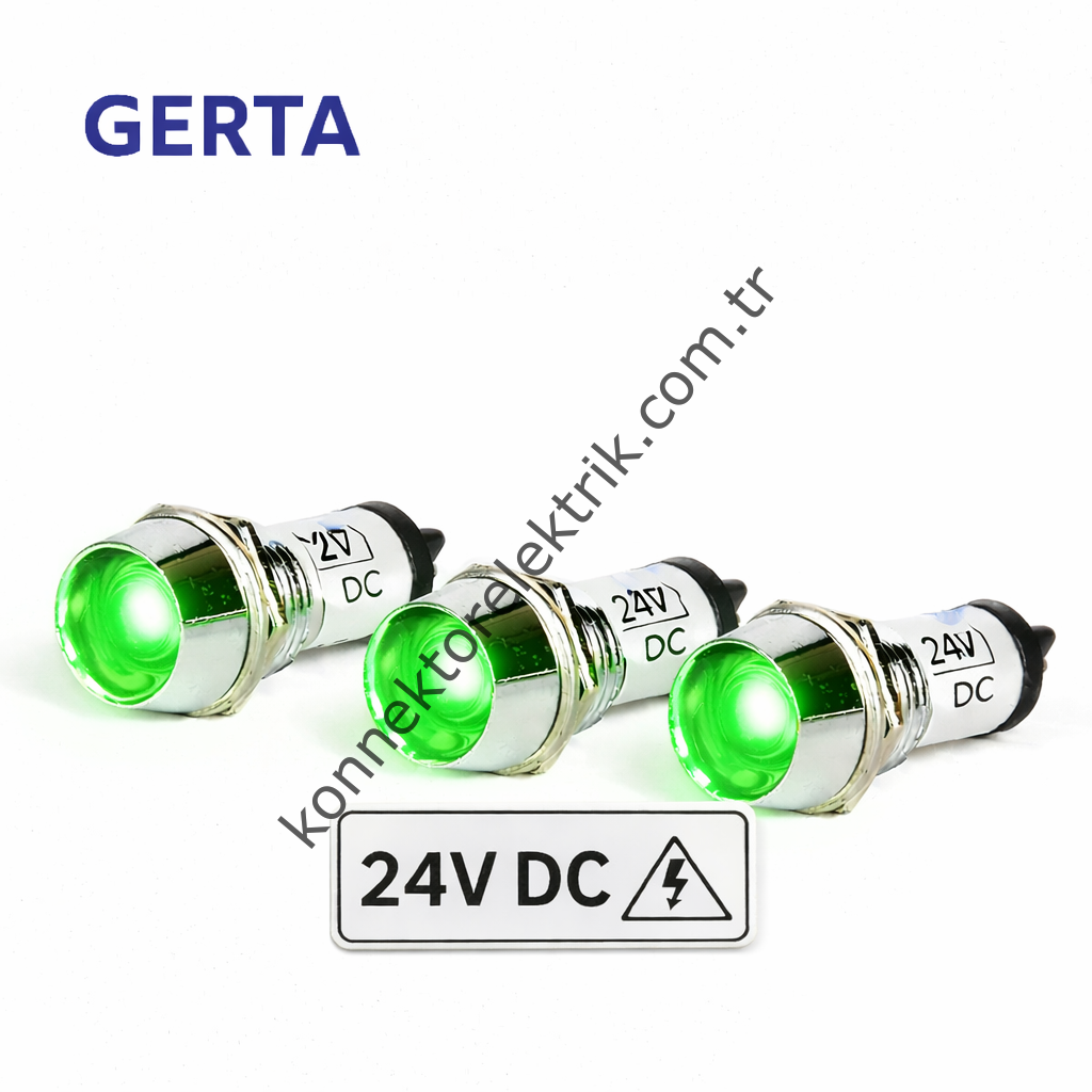 GERTA AD22C-12T-024-G Yeşil 12mm Metal Gövde LED Sinyal 24V DC