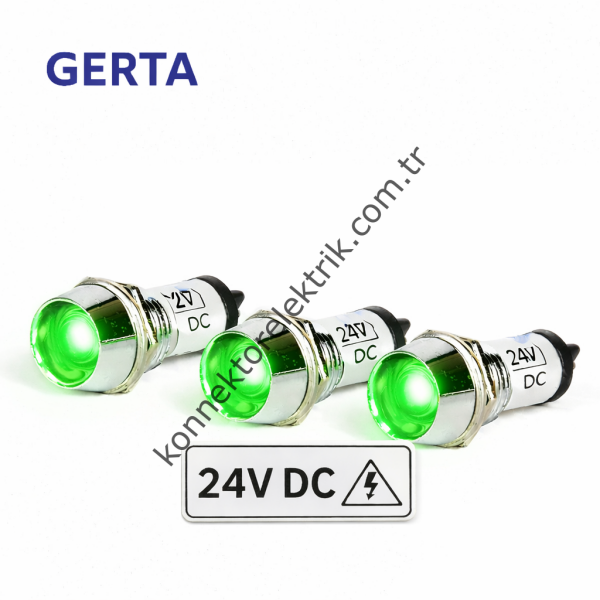 GERTA AD22C-12T-024-G Yeşil 12mm Metal Gövde LED Sinyal 24V DC