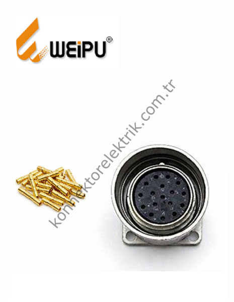 HZ CONNECTORS M23 17 Pin Metal Kasa Panel Tipi Bilezikli Dişi Endüstriyel Konnektör