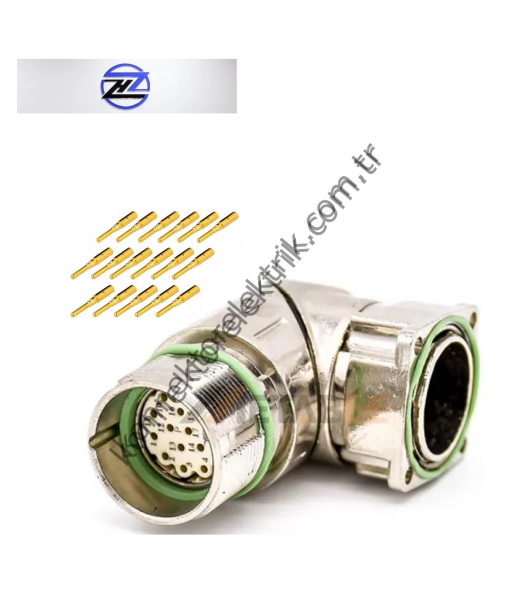 HZ CONNECTORS M23 17 Pin Metal Kasa 90° Açılı Panel Tipi Erkek Endüstriyel Konnektör