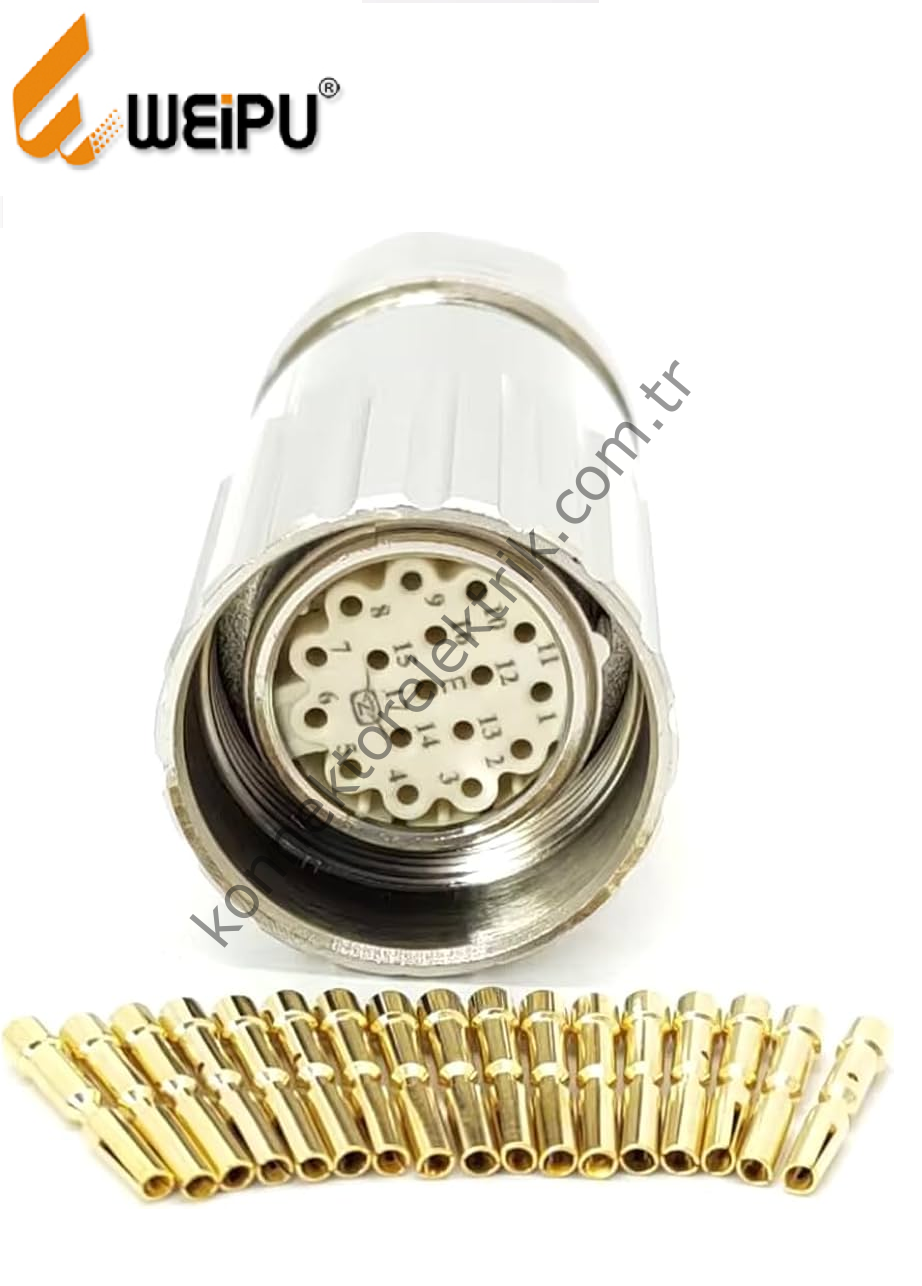 HZ CONNECTORS M23 17 Pin Metal Kasa Kablo Tipi Dişi Endüstriyel Konnektör