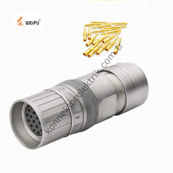 HZ CONNECTORS M23 17 Pin Metal Kasa Karşıt Kablo Tipi Erkek Endüstriyel Konnektör