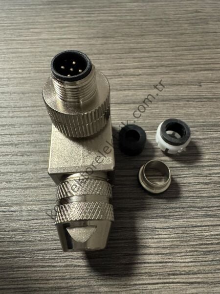 RENHOTEC M12 5 Pin Metal Kasa 90° Açılı Kablo Tipi Erkek Endüstriyel Konnektör
