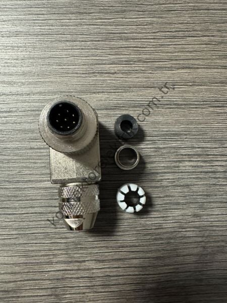 RENHOTEC M12 8 Pin Metal Kasa 90° Açılı Kablo Tipi Erkek Endüstriyel Konnektör
