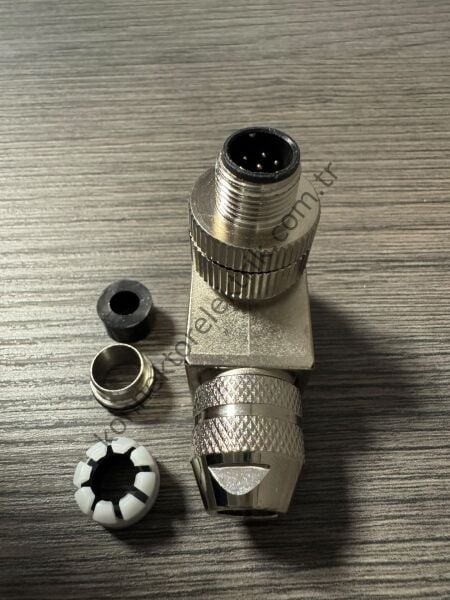 RENHOTEC M12 8 Pin Metal Kasa 90° Açılı Kablo Tipi Erkek Endüstriyel Konnektör