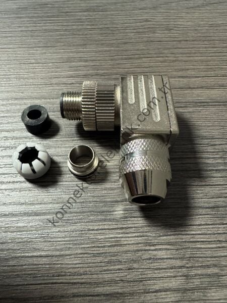 RENHOTEC M12 8 Pin Metal Kasa 90° Açılı Kablo Tipi Erkek Endüstriyel Konnektör