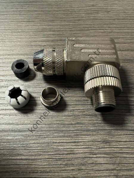 RENHOTEC M12 8 Pin Metal Kasa 90° Açılı Kablo Tipi Erkek Endüstriyel Konnektör