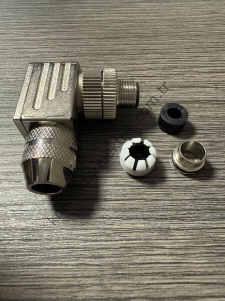 RENHOTEC M12 8 Pin Metal Kasa 90° Açılı Kablo Tipi Erkek Endüstriyel Konnektör
