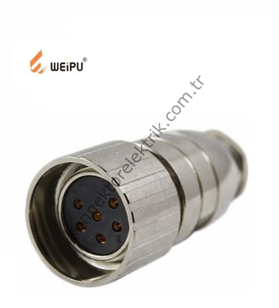HZ CONNECTORS M23 6 Pin Metal Kasa Uzun Gövde Kablo Tipi Dişi Endüstriyel Konnektör