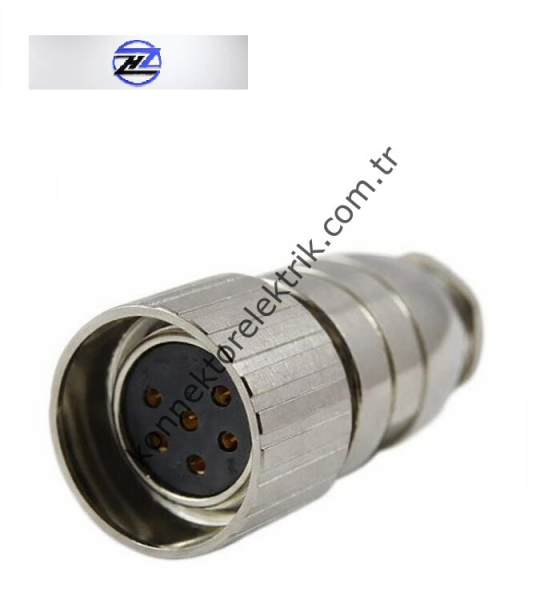 HZ CONNECTORS M23 6 Pin Metal Kasa Uzun Gövde Kablo Tipi Dişi Endüstriyel Konnektör