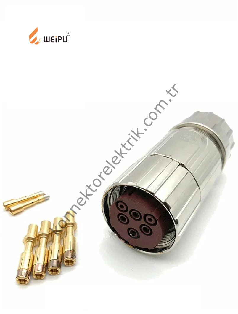 HZ CONNECTORS M40 6 Pin (4+2) Metal Kasa Kablo Tipi Dişi Endüstriyel Konnektör