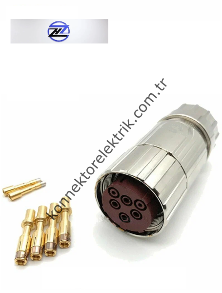 HZ CONNECTORS M40 6 Pin (4+2) Metal Kasa Kablo Tipi Dişi Endüstriyel Konnektör