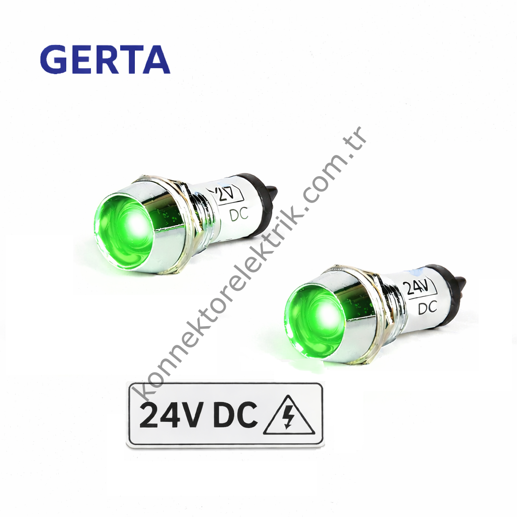 GERTA AD22C-14T-024-G Yeşil 14mm Metal Gövde LED Sinyal 24V DC