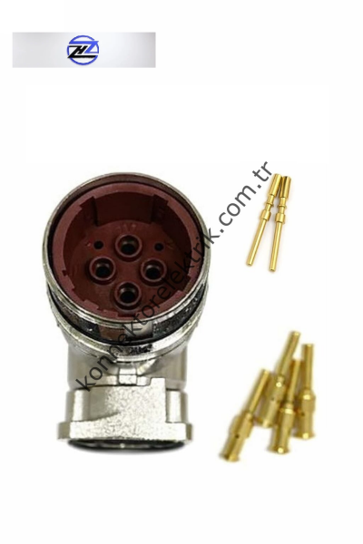 HZ CONNECTORS M40 6 Pin (4+2) Metal Kasa 90° Açılı Panel Tipi Erkek Endüstriyel Konnektör