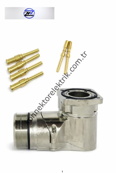 HZ CONNECTORS M40 6 Pin (4+2) Metal Kasa 90° Açılı Panel Tipi Erkek Endüstriyel Konnektör