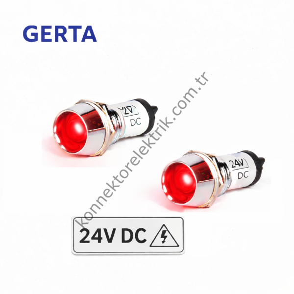 GERTA AD22C-14T-024-R Kırmızı 14mm Metal Gövde LED Sinyal 24V DC