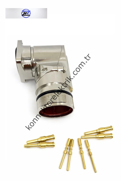 HZ CONNECTORS M40 8 Pin (4+4) Metal Kasa 90° Açılı Panel Tipi Erkek Endüstriyel Konnektör