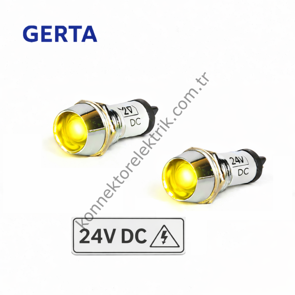 GERTA AD22C-14T-024-Y Sarı 14mm Metal Gövde LED Sinyal 24V DC