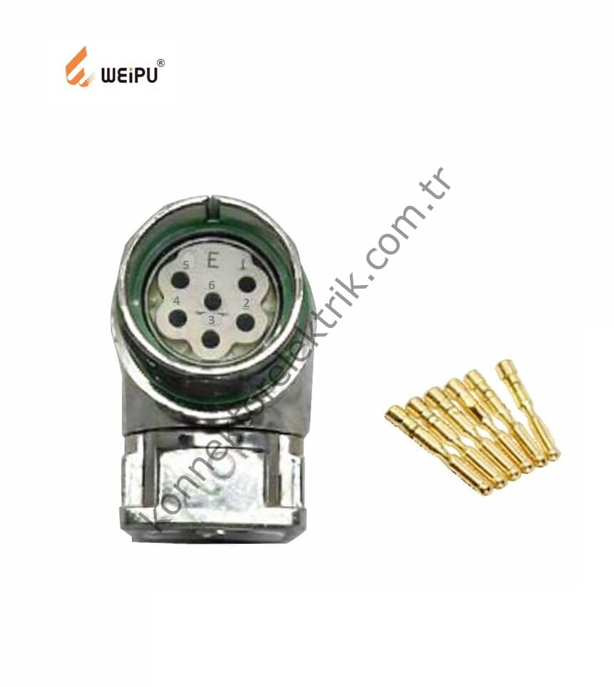 HZ CONNECTORS M23 6 Pin Metal Kasa 90° Açılı Panel Tipi Dişi Endüstriyel Konnektör
