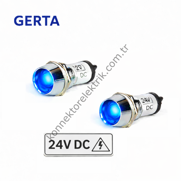 GERTA AD22C-14T-024-B Mavi 14mm Metal Gövde LED Sinyal 24V DC