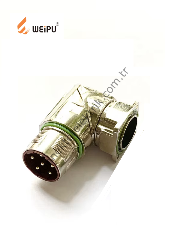 HZ CONNECTORS M23 6 Pin Metal Kasa 90° Açılı Panel Tipi Erkek Endüstriyel Konnektör