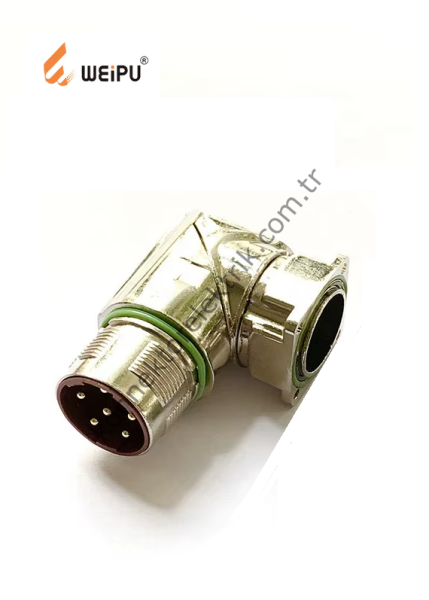 HZ CONNECTORS M23 6 Pin Metal Kasa 90° Açılı Panel Tipi Erkek Endüstriyel Konnektör