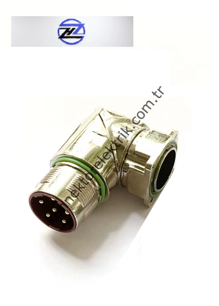 HZ CONNECTORS M23 6 Pin Metal Kasa 90° Açılı Panel Tipi Erkek Endüstriyel Konnektör