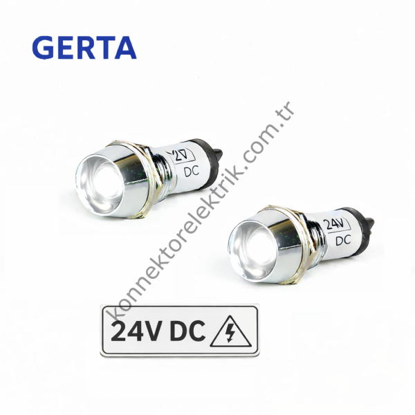 GERTA AD22C-14T-024-W Beyaz 14mm Metal Gövde LED Sinyal 24V DC