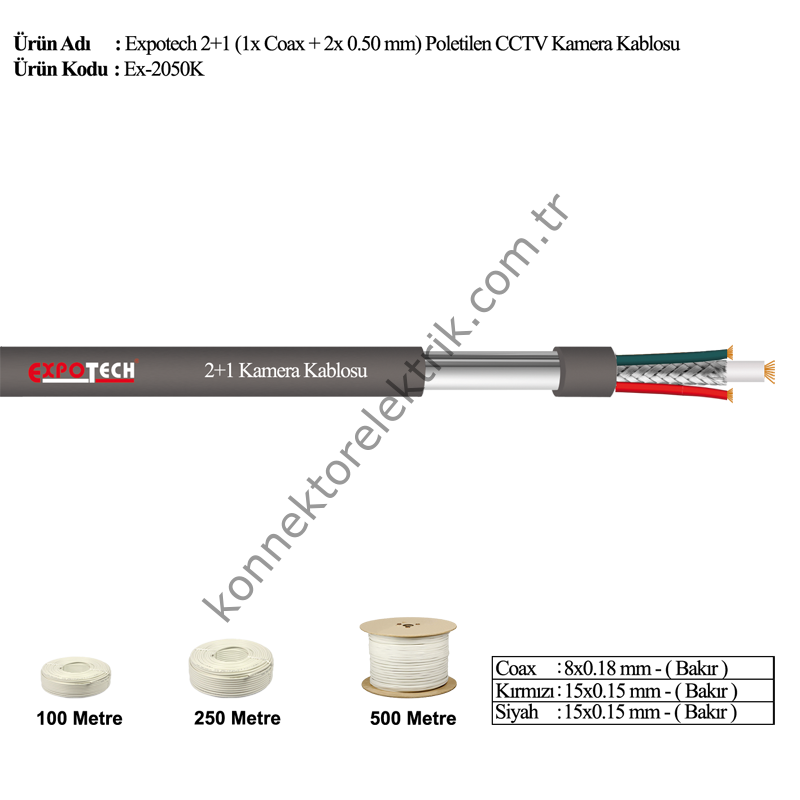 EX-2050P 2x0,50 Poletilen CCTV Kamera Görüntü Kablosu